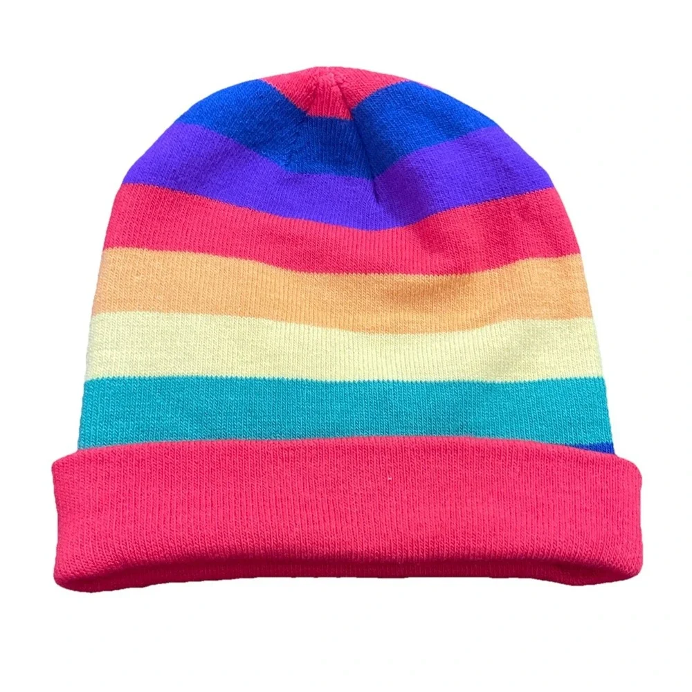 Rainbow Pride Beanie Cap Knit Hat Striped Colorful‎ Snowboard Skull  Snsusk